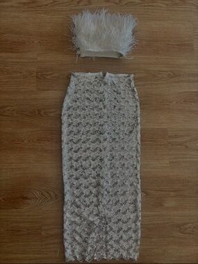 Fashion Nova White Beaded Lace Pencil Skirt